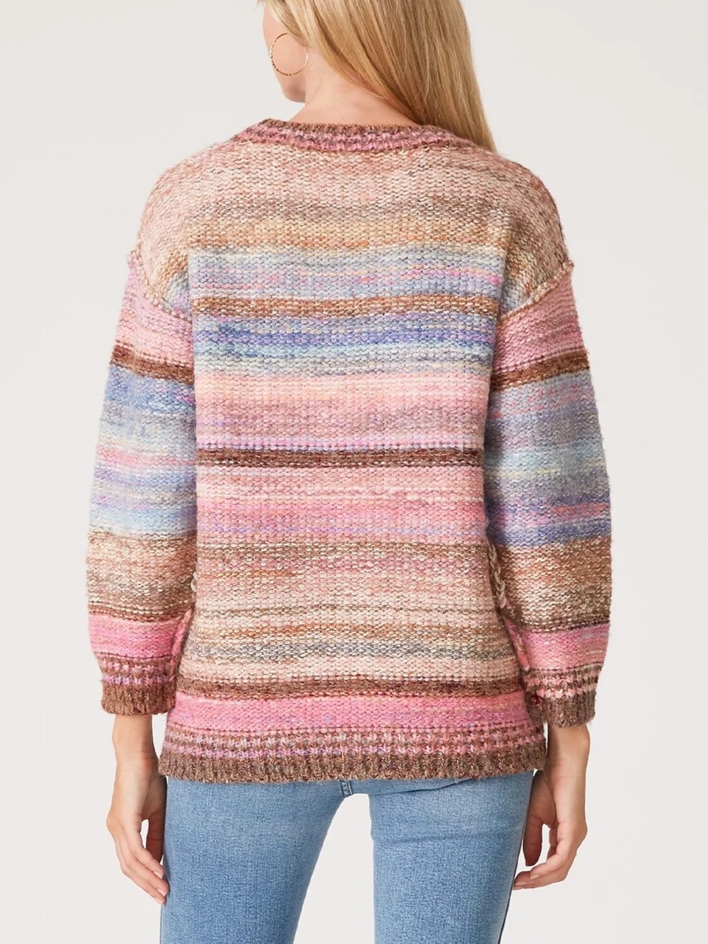 Lovestitch Kirby Patchwork Multicolor  Sweater Bohemian Oversized Crew Medium - Picture 3 of 9